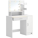 Casaria Schminktisch Jocelyn mit LED- Beleuchtung Spiegel Schublade 3 Fächer 137x 90x 38cm Make-up Schlafzimmer Frisiertisch Kosmetiktisch Modern Weiß