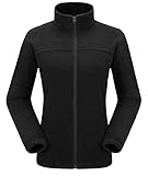 Damen Fleecejacke mit Top Durchgehendem Reißverschluss, Winddicht Stehkragen Fleece Jacke Sweatjacke, Microfleece Polyester, Antistatische Elektrizität Damenjacke für Wandern und Freizeit, Schwarz, L