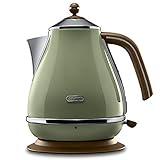 De'Longhi Wasserkocher Icona Vintage KBOV2001.GR - 1,7 l mit Wasserstandsanzeige und 360° Basis, Edelstahl in elegantem Retro Look mit Chrom-Details, Olive