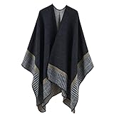 colornival Poncho Damen Winter Warm Elegant Poncho Decke Kaschmir Poncho Cape Strick Poncho Mantel Winter Poncho Schal Frauen Geschenk für Geburtstag Weihnachten(Schwarz)