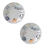 CCBUY Keramikteller, 17,8 cm, gelb-blaues Sonnenblumenmuster, 2er-Set, Weiß Familienküchenplatten