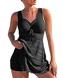 Minetom Spitze Tankini Damen Bauchweg Bademode Set Zweiteilig Push up mit Einstellbarer Badeanzug Oberteil Bikini Set Große Größen Strand Schwimmanzug A Schwarz XXL