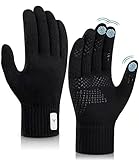 Handschuhe Herren Damen【Doppellagige Manschette Winddicht】Gestrickte Winterhandschuhe Touchscreen & Rutschfest Strickhandschuhe Liner Sporthandschuhe Elastisch Atmungsaktiv für Fahrrad Laufen Wandern