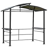 Outsunny Grillpavillon mit Flammschutzdach, BBQ-Pavillon mit 2 Ablagen Stahl PC Dunkelgrau, 240 x 150 x 230 cm