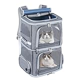 Groxkox Katzen-Rucksack für 2 Katzen, Hunde-Rucksack-Tragetasche für mittelgroße Hunde, Doppelfach, Haustier-Rucksack für zwei Haustiere, für Outdoor-Reisen/Spaziergang und Picknick