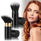 2er Rougepinsel Einziehbarer Puderbürste Weicher Make-Up Pinsel Kabuki Pinsel mit Kappe Synthetikhaar Puderpinsel Reise Abgeschrägter Gesichtspinsel Kosmetikpinsel Blush Brush Tragbare Kosmetik Bürste