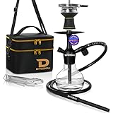 Mini Shisha Set, 40cm Hookah Komplett To Go, Wasserpfeife Zubehör Steinkopf Edelstahl-Kaminaufsatz Kopfdichtung Schlauch Mundstück Schlauchdichtung Ventilkugel Tauchrohr Diffusor Handtasche (Schwarz)