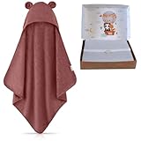 Fuchs&Panda® Kapuzenhandtuch Baby EXTRA dick, warm & weich | 75x75cm Baby Handtuch Kapuze (100% Bambus) | Rotes Handtuch Geburt mit toller Geschenkverpackung (Purpur-rot)