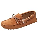 Jamron Damen Klassisch Wildleder Krawatte Loafers Gemütlich Handgefertigt Mokassins Slippers Bräune 24208-2 EU40