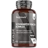 Maca Schwarz 5000mg - 180 Vegane Maca Kapseln - Black Maca Komplex mit Panax Ginseng, L-Arginin, Schwarzer Pfeffer & Zink - 6 Monate Vorrat - Maca Wurzel Extrakt 100:1 - Peruanisher Ginseng