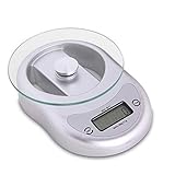 Elektronische Küchenwaage 5 kg / 1G Kochen Werkzeuge Digital-Gewicht Waage Lebensmittel Diät Waage Briefwaagen Uhr Countdown-Funktion Genaue Messung (Color : Silver, Size : 5kg)