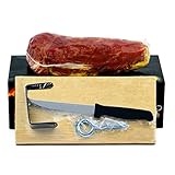 Hymor Serrano-Schinken am Stück Reserva - 4x 950g Set - Jamon Serrano in Premium-Qualität, mindestens 14 Monate gereift, mit Holzhalter und Schinkenmesser, praktische Geschenk-Box als Tapas (4er Set)