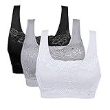 Vertvie Womens Strech Ohne Buegel Push up Yoga Sports BH Bra Top Set Fuer Fitnesstraining Polsterung 3er Pack(EU L/Tag XL,Schwarz+Weiß+Hellgrau)