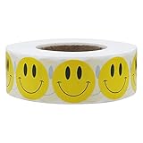 Smiley, Happy Aufkleber gelb 2,5 cm rund Kreis Lehrer Etiketten 1000 Pro Rolle 1 Roll