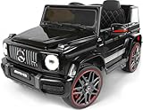 Playhouse Kinder Elektroauto Mercedes G63 AMG 90 Watt, Ledersitz, 4 Stoßdämpfer, Eva Räder, 12V 7ah, Fernbedienung, Kinderauto Kinderfahrzeug (Schwarz)