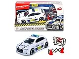 Dickie Toys 203713011033 - Audi RS3 Polizeiauto mit Reibungsmotor, Sound, Licht und Öffnbare Türen - 15 cm, Ab 3 Jahren, Batterien enthalten