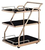 VOMKR Bar Servierwagen, Weinwagen für Home Kitchen Hotel Minibar Trolley Barwagen Camping Trolley Getränkewagen aus Metall und gehärtetem Glas Creme Sideboard Teewagen