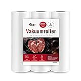 Fitge Vakuumierbeutel 20x600 cm / 3 Rollen für alle Vakuumiergeräte Vakuumrollen für Lebensmittel BPA-frei Vakuumbeutel stark & reißfest Vakuumierfolie Profi Folienrollen Sous Vide Gefrierbeutel