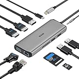 SSK 11 in 1 USB-C-Laptop-Dockingstation mit DREI Monitoren, Multiport Adapter Typ-C Hub mit Ethernet-Anschluss, 2 (Dual) HDMI, VGA, PD3.0-, SD/TF-CR für MacBook / Pro / Air und mehr