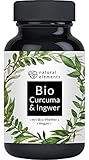 Bio Curcuma & Ingwer - 180 Kapseln - 4440mg Bio Kurkuma, Bio Ingwer & Bio Pfeffer pro Tagesdosis - Mit Curcumin, Gingerol & Piperin - Hochdosiert