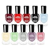 Abitzon Neu Nagellack-Set (10 Flaschen) - Ungiftig, Umweltfreundlich, Einfach Abziehen und Schnell Trockener Nagellack auf Wasserbasis