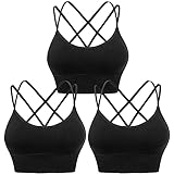 YANGQI Damen 3-er Set Basic Geripptes Sport BH 2 Spaghettiträger Bra-top Bügelloser Nahtlos Cross Back Starker Halt Einfarbig Yoga BHS Klassisch Atmungsaktiv Gym Büstenhalter