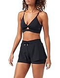 Amazon-Marke: AURIQUE Damen Doppellagige Laufshorts, Schwarz (Schwarz/Schwarz), 40, Label:L