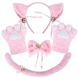 NEOLA Katze Cosplay Set Katze Ohren Katzenschwanz Plüsch Klaue Handschuhe Glocke Lolita Anime Fancy Dress Party Halloween Kätzchen Kostüm für Kinder und Erwachsene (Rosa)