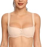 Lemorosy Damen Bügel Balconette-BH Gepolsterte Träger Halbschale Push Up(Beige,80E)