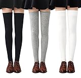 Chalier 3 Paar Overknee Strümpfe Kniestrümpfe Damen Lange Gestreifte Socken Mädchen Thigh High Socks Beinwärmer Schenkel Socken Baumwolle Solid Color