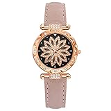 Damen Armbanduhr Analog Quarz Leaf Star SetGift Strap Watch Armband Quarz Damen Zifferblatt Damenuhr Mens Watch Mit Zugband (Pink, One Size)