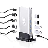 LENTION USB C Dockingstation mit 100W PD 4K HDMI Gigabit Ethernet USB 3.0/2.0 & Aux Adapter Hub kompatibel 2022-2016 MacBook Pro Mac Air/Surface Stabiler Treiber zertifiziert (CB-D53, Silber)