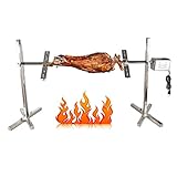 KenSyuInt 220V 15W Automatisches Elektrisches Grillspieß Set, BBQ Grillspieß Set, Edelstahl Drehspieß mit Motor, Grill Spanferkelgrill Grillhalterung für Partycamping