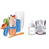 Philips Avent SCF721/20 Nahrungs-Mehrwegbecher & Natural Flasche SCF051/17, 120 ml, naturnahes Trinkverhalten, Anti-Kolik-System, aus Glas, 1er Pack