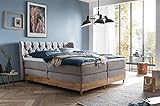 Belanoti EON Boxspringbett 180x200 elektrisch verstellbar 7-Zonen Taschenfederkern Matratze inkl Visco Topper Bett 180x200 mit Motor in der Farbe Hellgrau H2/H3 Polsterbett Motorbett mit Massivholz