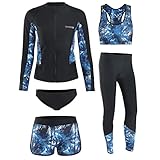 RWHXN Damen Neoprenanzug, 5 Teiliges Set UV-Schutz Surfanzug, Langarm Sommer Sportlicher Elastischer Tauchanzug, Split-Badeanzug für Surf Schnorchel Kajak-2XL(66-75kg)-Frauen