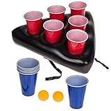 MIJOMA Trinkspiel menschliches Bierpong Beer Pong Spiel mit aufblasbarer Hut, 12 Kunststoffbechern & 2 Bällen, Partyspiel Aperitif, Spiel, Gartenparty, Hausparty