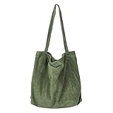 Etercycle Umhängetasche Damen Grosse Kapazität Cord Schultertasche Retro Handtasche für Alltag, Büro, Schulausflug und Einkauf - Armeegrün