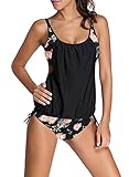 Aleumdr Tankini Set Damen Badeanzug Bauchweg Tankini Damen Push up mit Bügel Tankinis für Damen Tankini Oberteil mit Badeshorts Zweiteiler Bademode Bikini Set High Waist Beachwear Swimsuits Schwarz M