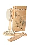 BABYLEDO Babybürsten 3er Set für Neugeborene und Kleinkinder, Haarbürste mit echtem Ziegenhaar, Massagebürste und Kamm aus Buchenholz, ideal als Geschenk, inkl. Box