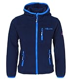 Trollkids Kinder Fleece-Jacke Stavanger mit Kapuze, Marineblau / Hellblau, Größe 152