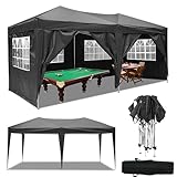 Serface Faltpavillon 3x6 Wasserdicht UV-Schutz 50+ Partyzelt mit 6 Seitenteilen&Tasche Gartenpavillon 270g/m²PE Plane Pavillon für Garten Markt/Camping/Strand, Schwarz