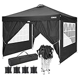 COBIZI Pavillon 3 x 3 WASSERDICHT, Pavillon inkl. Tasche wasserabweisend höhenverstellbar faltbar Pop-up Gartenzelt Partyzelt (3 x 3 m +4Seitenteilen+4Sandsack+Lüftungsschlitze, Schwarz)