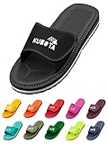 Kubota Badeschuhe Herren, Pantoletten Klettverschluss für Strand, Badesandalen Schuhe fur Dusch und Sauna, Badelatschen Sommer - Schwarz 45