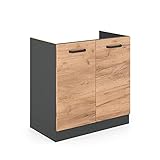 VICCO Küchenschrank R-Line Hängeschrank Unterschrank Küchenzeile Küchenunterschran Anthrazit (Eiche, Spülenunterschrank 80cm)