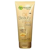 Garnier Öl Peeling, nährendes Körperpeeling mit 4 wertvollen Ölen: Argan, Macadamia, Mandel, Rose, für matte trockene Haut, Oil Beauty, 1er Pack - 200ml