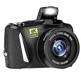 Digitalkamera 48 MP 4K-Full-HD Kompaktkamera Makrofotografie 16-facher digitaler Zoom 3,0-Zoll-Bildschirm Fotokamera Mit 32GB SD-Karte 2 Batterien für Kinder/Erwachsene/Anfänger/Geschenke (Schwarz)