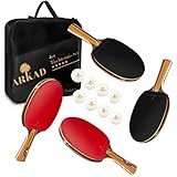 𝐀𝐑𝐊𝐀𝐃 Tischtennis-Set [Extra starker Grip] • 4 Tischtennisschläger + 8 Premium Tischtennisbälle • Freizeit Tischtennisschläger Profi Set für Outdoor & Indoor Spiele