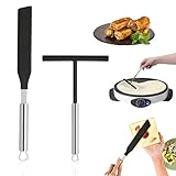 2stuck Edelstahl Silikon Küchenhelfer Crepes Wender Zubehör Crepes Set Crepes Verteiler Winkelpalette Spatel Edelstahl Crepes mit Langem Griff Verteiler Crepes Maker Zubehör Set mit crepe maker