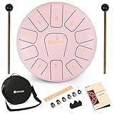 Vangoa Stahlzungentrommel Steel, Tongue Drum, 8 Zoll 11 Tone C-Dur Zungentrommel Schlagzeug Instrument für Meditation Yoga mit Schlegel Hinweis Aufkleber Finger Picks Mallet, Rosa